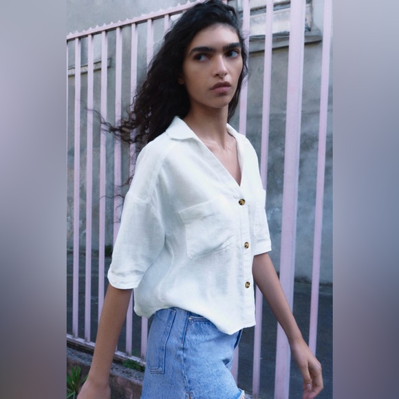 ZARA SHORT SLEEVE LINEN SHIRT - Picture 2 of 5